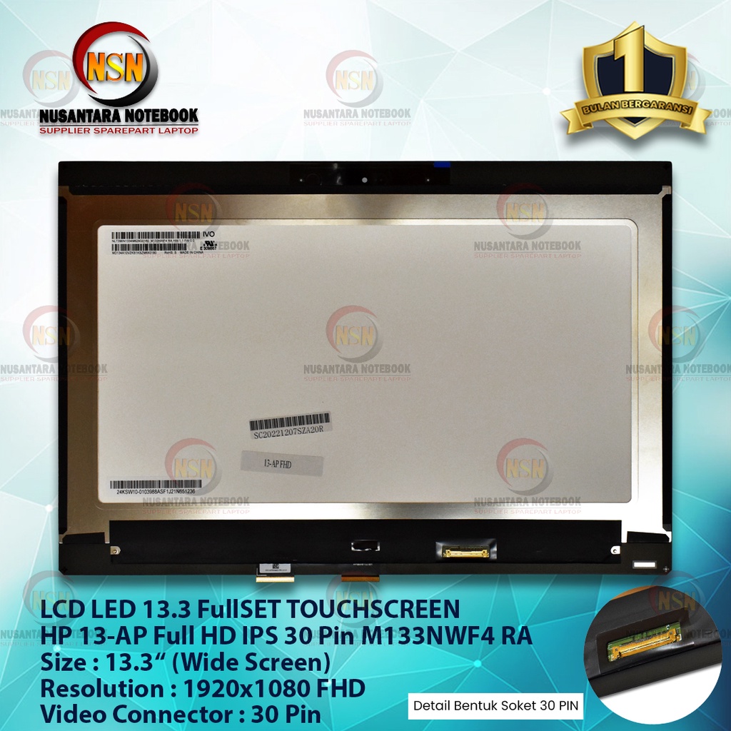 LCD LED 13.3 HP 13-AP FULLSET TOUCHSCREEN FULL HD IPS 30Pin M133NWF4