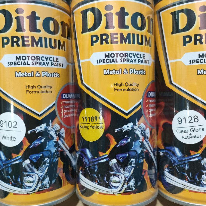 Diton Premium Paket Lengkap 3 Kaleng 400cc Kuning Racing Yellow 9189 White 9102 Clear Glossy 9128 Pilox Pilok Cat Semprot Spray Paint