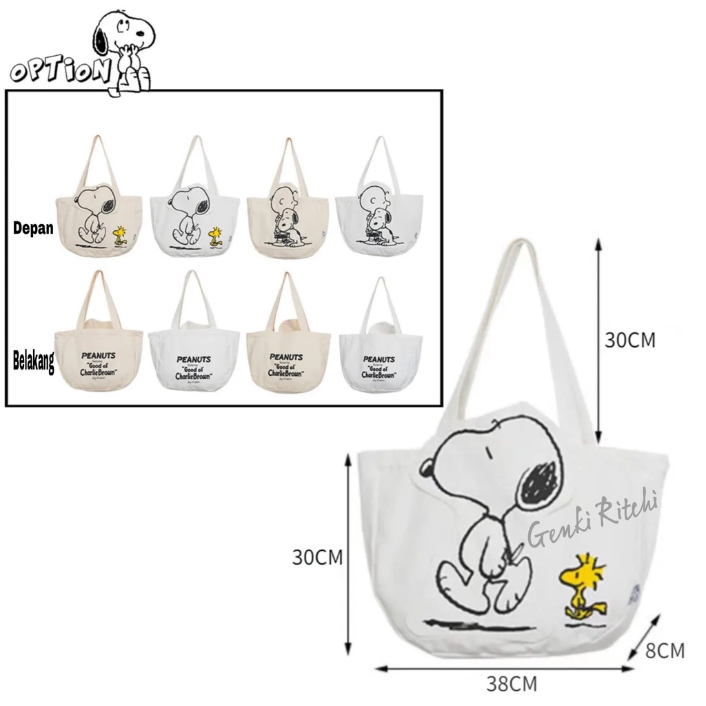 Tas Tote Bag Snoopy Peanuts Canvas Tas Pundak Selempang Wanita Kanvas