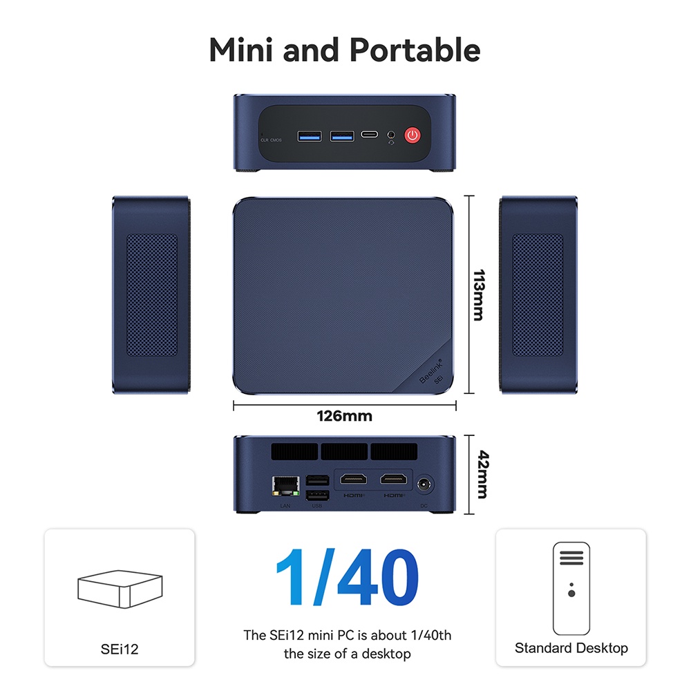 Mini Pc Beelink Sei12 i5-1235U 10 Core intel Gen12 16/500GB SSD NVMe Windows 11 Pro