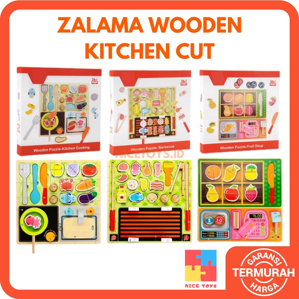 Zalami Wooden Kitchen Cut Mainan Masak Masakan Mainan Dapur Anak Mainan Kayu Wooden Toys