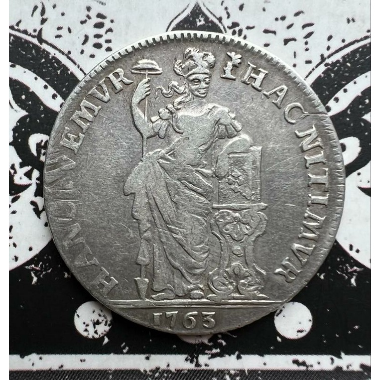 Koin kuno 1 gulden Dewi Pallas 1763 Nederland #708