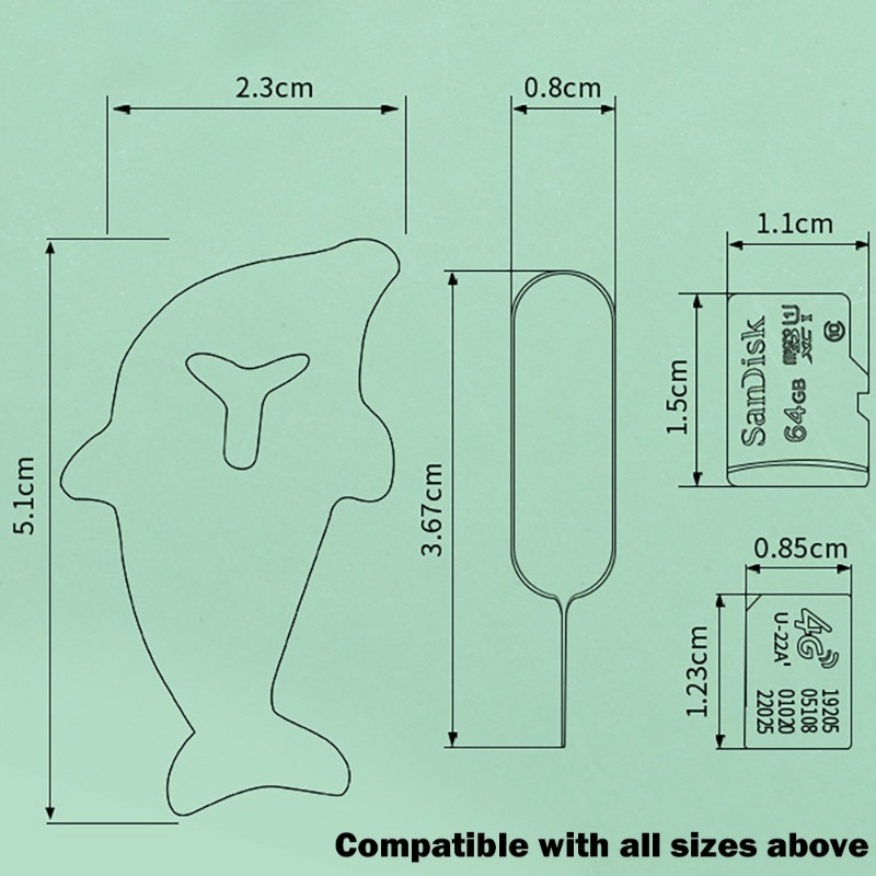 Aksesoris Ponsel Serbaguna Stainless Steel Card Picker Memory Card Silikon Pelindung Berbentuk Dolphin Penyimpanan Penutup Anti-drop Card Removal Pin Cover