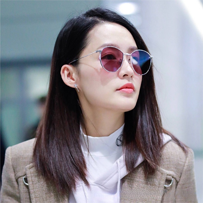 (YUZHU) Kacamata Hitam Bingkai Bulat Metal Gaya Retro Warna Permen UV400 Sunglasses Untuk Wanita/Pria