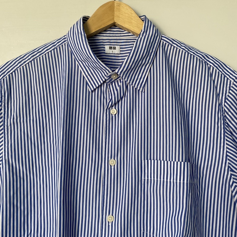 Kemeja Uniqlo Pria Original Stripe Blue White size L