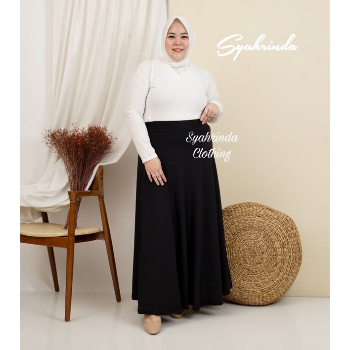 Rok Jumbo Panjang Polos Lebar Wanita Jersey Premium Import Rok Lebar Plus Size Long Skirt