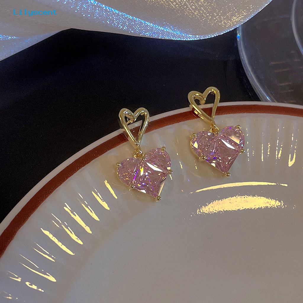 [LS] 1pc/1pasang Kalung Stud Anting Geometris Berkilau Manis Hias Semua Pertandingan Perhiasan Hadiah Aksesori Wanita Kristal Imitasi Cinta Hati Liontin Kalung Telinga Giwang Untuk Pacaran