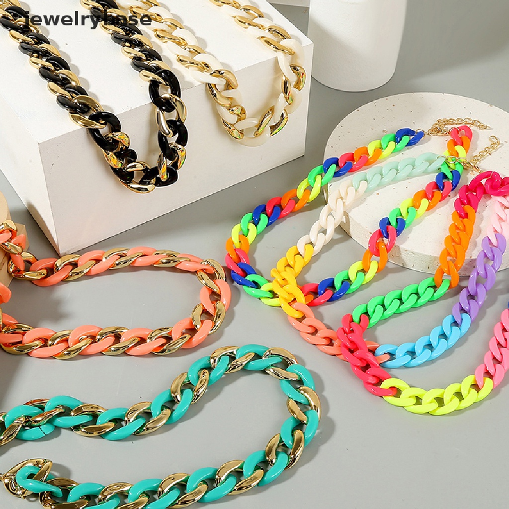 [jewelrybase] Akrilik Besar Chunky Tebal Choker Kalung Resin Kalung Perhiasan Retro Gaya Hip Hop Warna Tidak Luntur Resin Akrilik Kalung Ins Gaya Y2K Kalung Butik