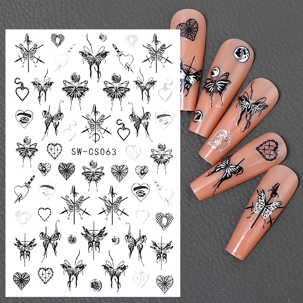Dark Butterfly Nail Manicure Sticker/3D Hollow-out Art Charm Nail Decal Aksesoris Perhiasan