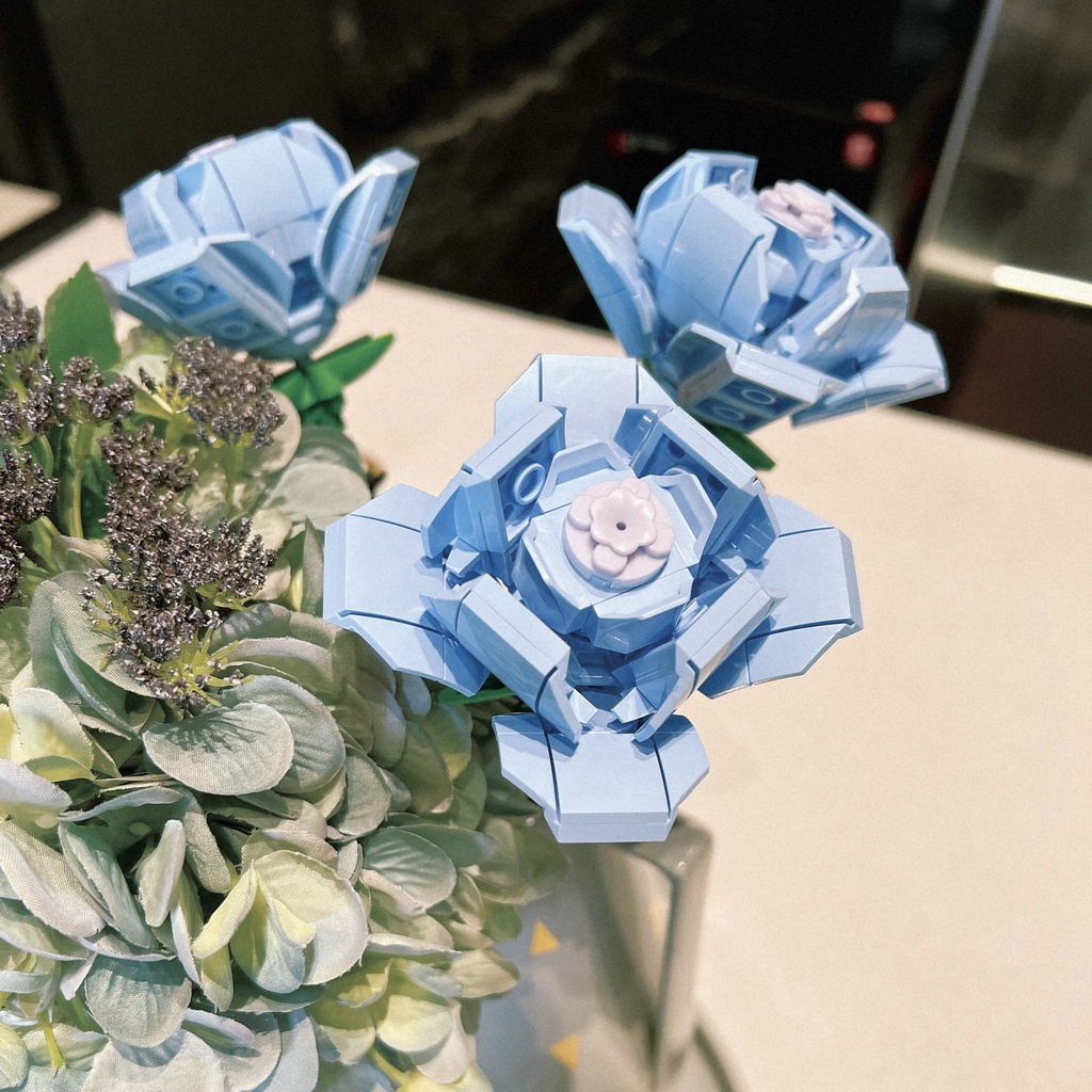 DIY Mainan Brick Balok  Buket Bunga Blok Susun Bangunan Flower Bouquet Untuk Dekorasi Meja Hadiah Ulang Tahun / Mawar blok bangunan (kotak warna)