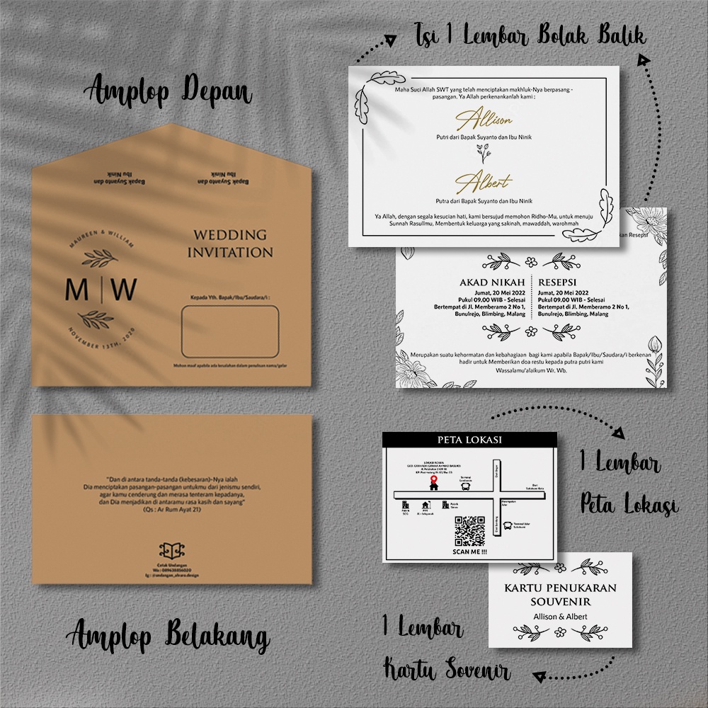 undangan amplop craft coklat + isi / undangan amplop isi murah malang / undangan free foto terlaris