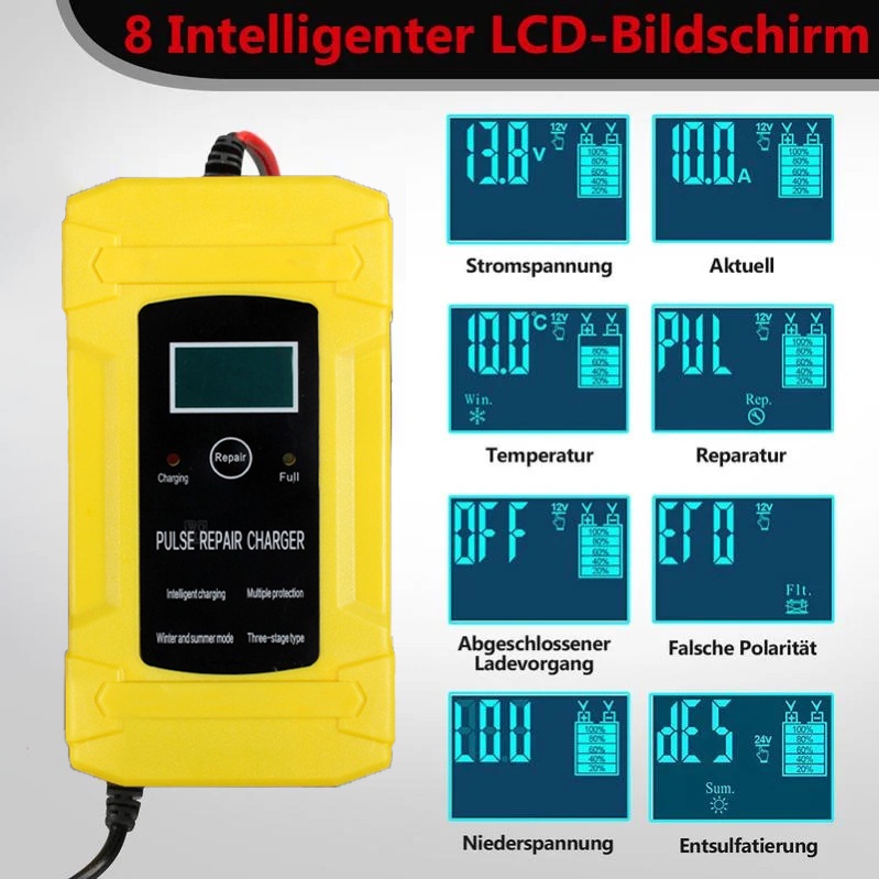 Alat Cas Aki 6A 12V Motor Mobil Portable Accu Battery Charger LCD Wojia