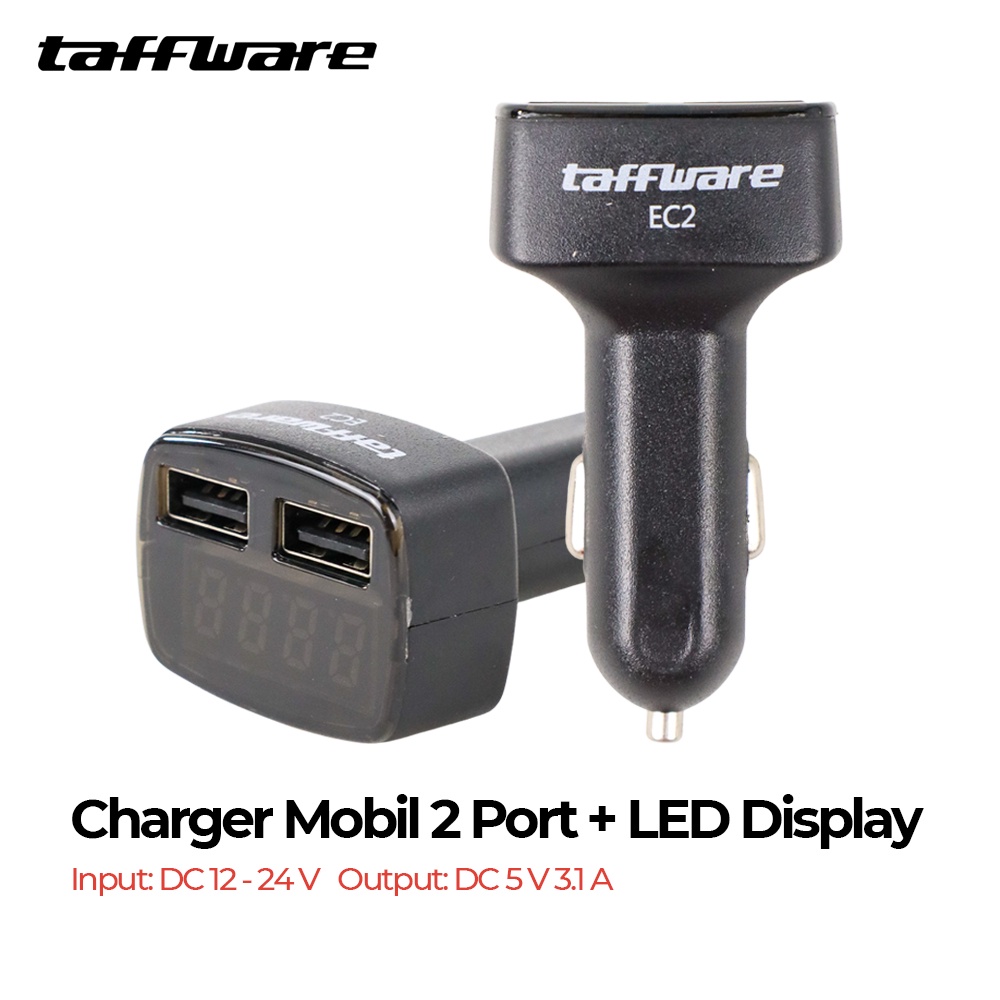 Taffware Dual USB Car Charger with LED Display - EC2