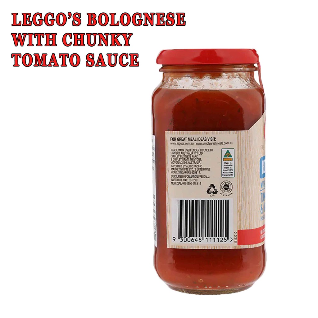 WITH CHUNKY* LEGGOS BOLOGNESE* TOMATO SAUCE* 500g