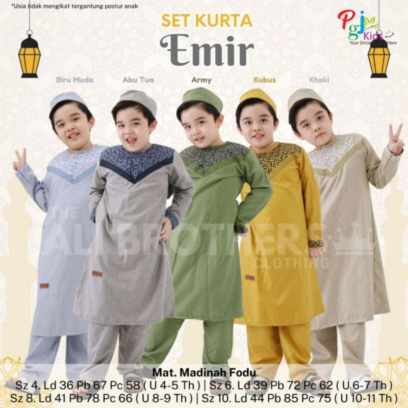 COD || EMIR SET KURTA KIDS ORI PGJ setelan koko anak laki bahan madinah fodu motif print lengan panj