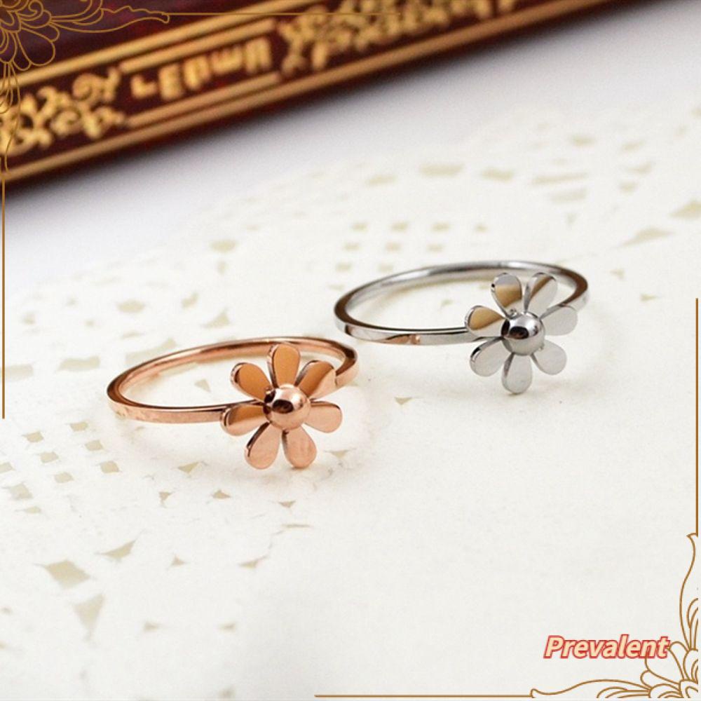 Preva Cincin Titanium Wanita Camellia Pernikahan Jari Telunjuk Ring Rose Gold