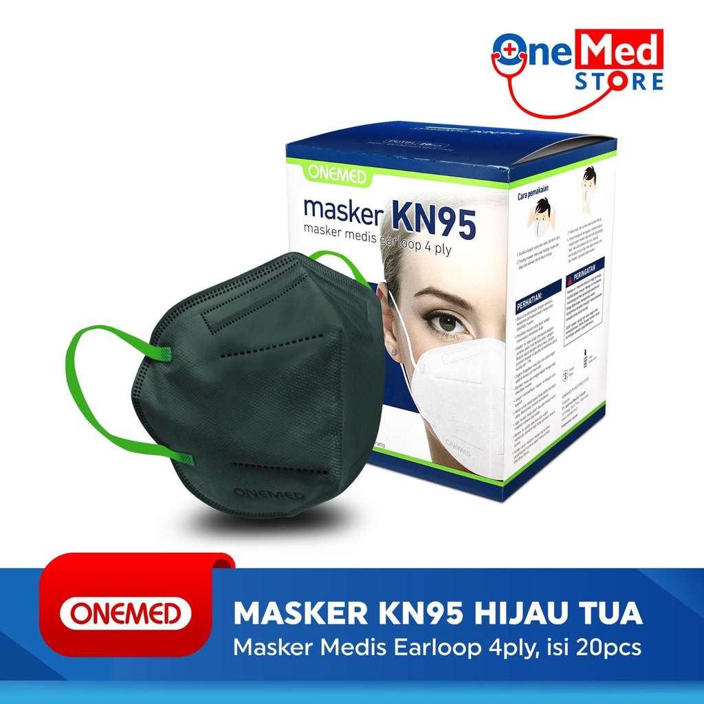 Masker Karet KN95 OneMed 4ply Box isi 20pcs - Hijau Tua OJ2