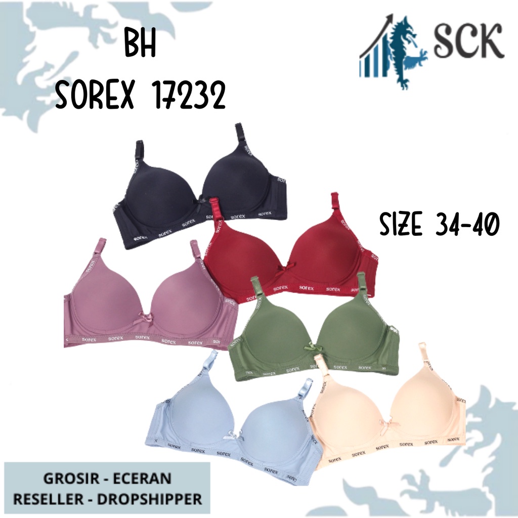 BH SOREX 17232 Busa Tanpa Kawat Kait 2 Polos Busa Tipis Cup Sedang Size 34-40 / Pakaian Dalam Sorex