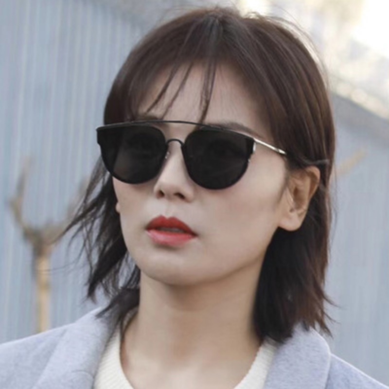 (YUZHU) Baru Bergaya Transparan Putaran Bingkai Kerai Kacamata Hitam Vintage Fashion Double Beam UV Protection Sunglasses