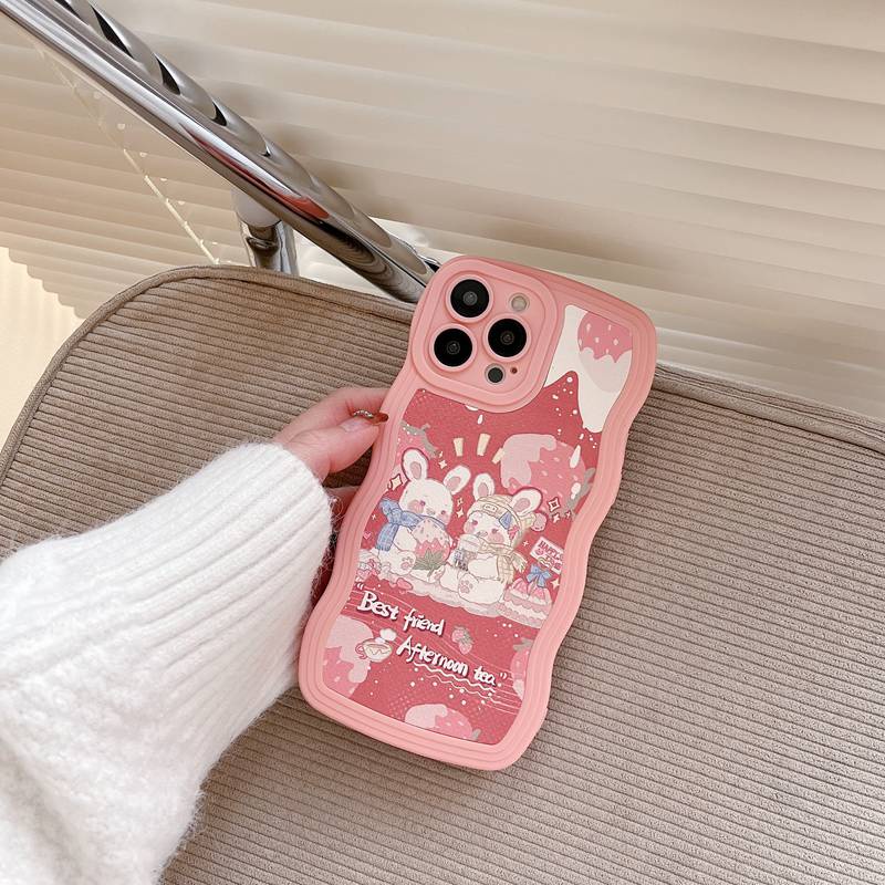 IPHONE Soft Case Iphone7 8 Plus XR XS Max11 12 13 14 Pro Max14 Plus SE 2020 2022 Casing Ponsel Strawberry Bunny Wanita Motif Ripple Wave Case