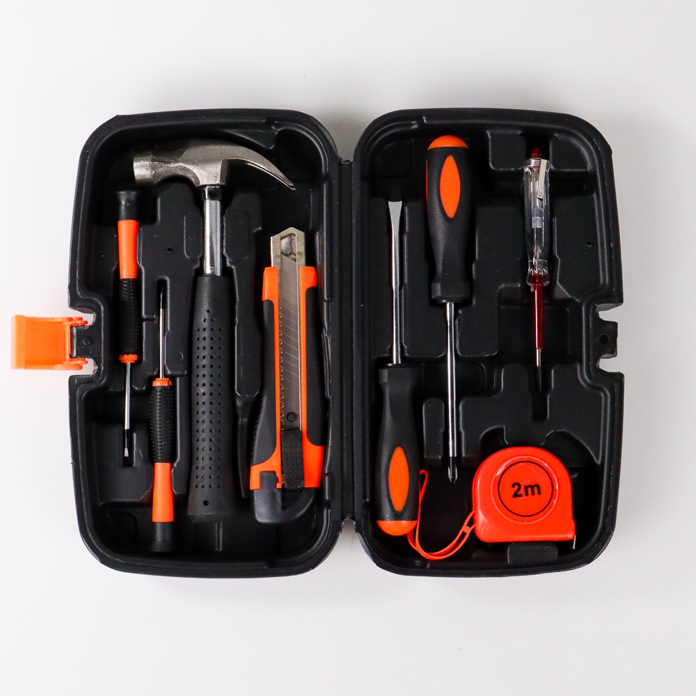 BISA COD Alat Set Perkakas Palu Obeng Tespen Meteran 8 in 1 with box - Palu Claw Hammer 500g - set perkakas kebutuhan rumah tangga - Toolset Toolbox  toolkit set perkakas pertukangan