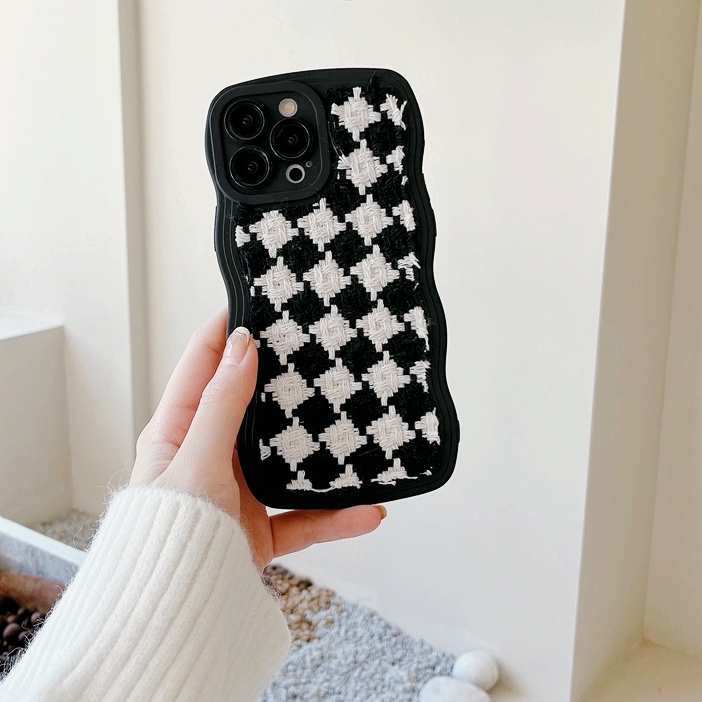 Houndstooth Black Soft Case iPhone 7 8 Plus XR XS Max 11 12 13 14 Pro Max 14 Plus Phone Case Fashion Women Casing hp iphone cassing