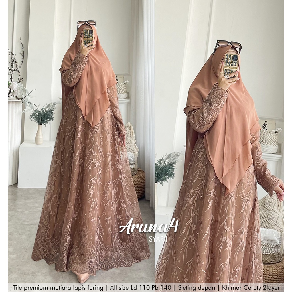 Khadijah Humaira Gamis Brokat Tile Gamis pesta Maxi busui Gamis syari set Tile Aruna4 TERLARIS