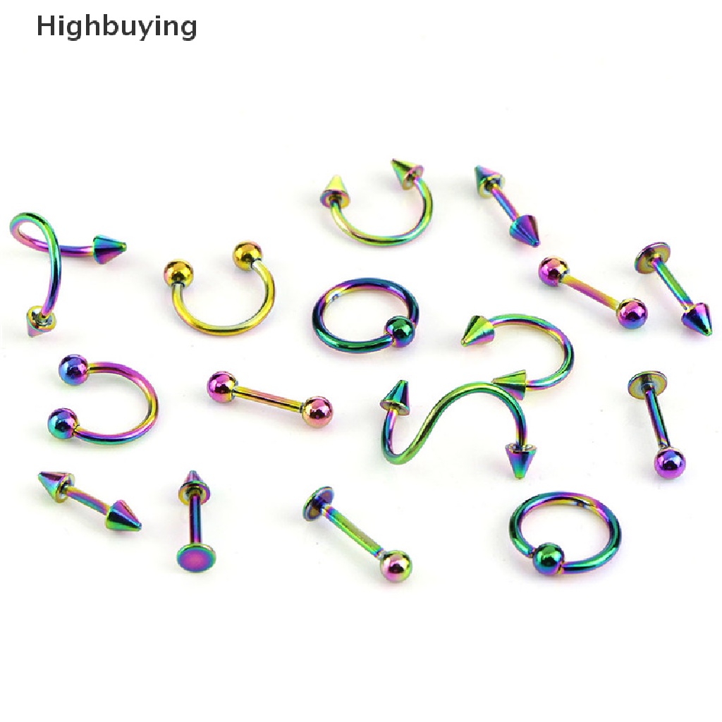 Hbid 16PCS/Set Cincin Bar Lidah Perut Spiral Anti Karat Perhiasan Alis Glory