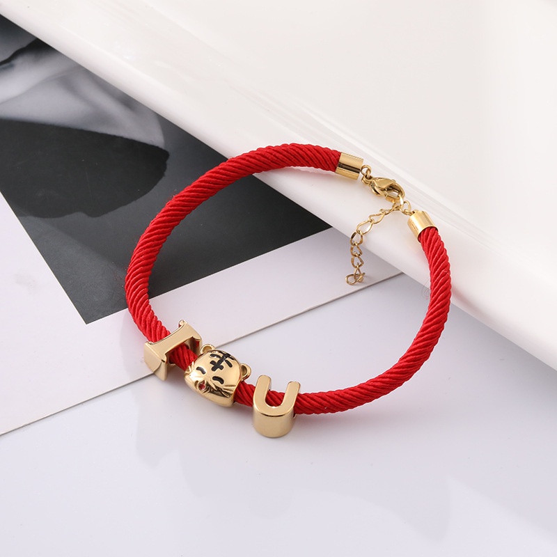 Gelang Tali Warna Merah Rose Gold 18k Bahan Titanium Steel Untuk Pasangan