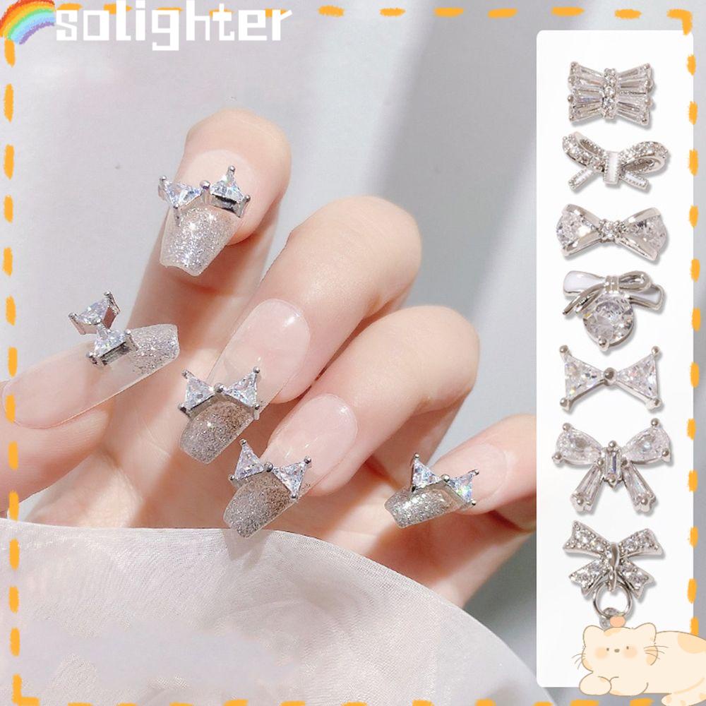 Solighter Nail Art Perhiasan 3D Pesona Hiasan Kuku Zirkon Berlian Busur Liontin Kupu-Kupu