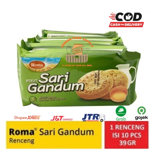 

( BERKAH ) Roma Biskuit SARI GANDUM Sandwich 10 pcs x 39gr Snack Cemilan Anak Biskuit Renyah Enak