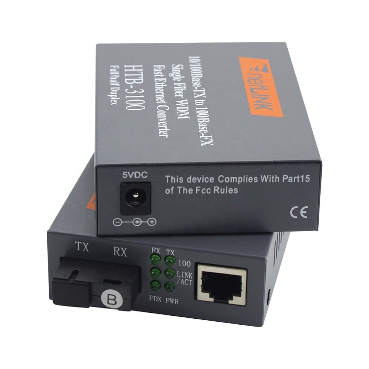 Media Converter HTB 3100 100Mbps fiber optic sepasang A+B RJ45