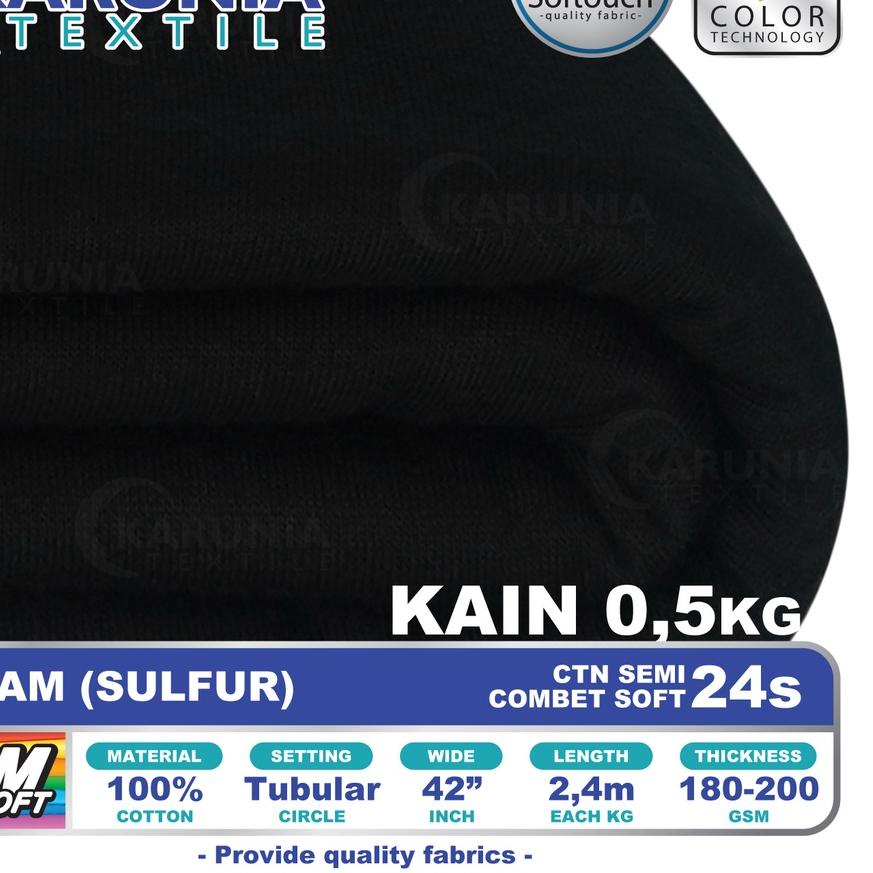 ❄ Kain Kaos Cotton Semi Combet 24s Kiloan | Hitam | Karunia Textile ➮