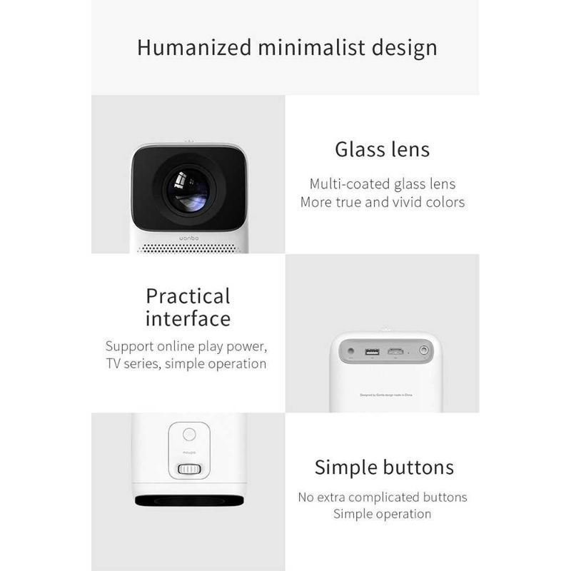 Wanbo T2 Max Proyektor Mini Home Projector Android 1080P 5000 Lumens Full HD 1080 up to 120&quot; Portable with Speaker and remote ROM 16GB Built in Screen Projection App