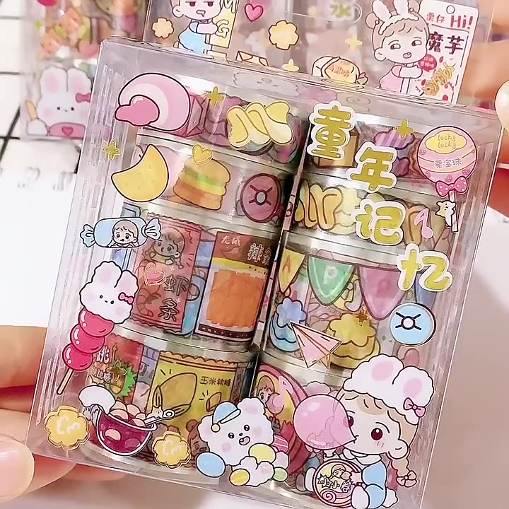 Stiker Roll Box isi 8 roll / Stiker cute Aesthetic 8 Roll