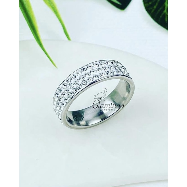 cincin wanita titanium stainless anti karat mata berlian zircon