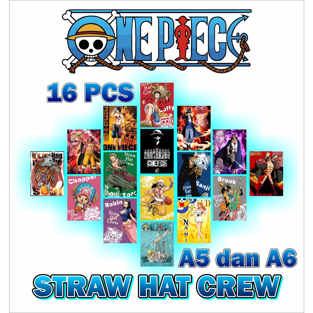 Poster One Piece 16 pcs Poster Anime A5 A6 Hiasan Dinding Keren