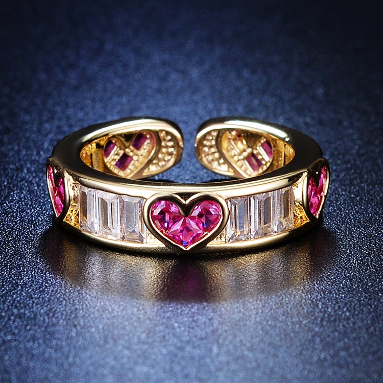 Goldkingdom Fashion Perhiasan Aksesoris Ready Stock Niche Desain Cinta Zirkon Pembukaan Cincin Perempuan Hati Manis Rasa Senior Jari Telunjuk Cincin Bersih Merah Cincin Yang Dapat Disesuaikan