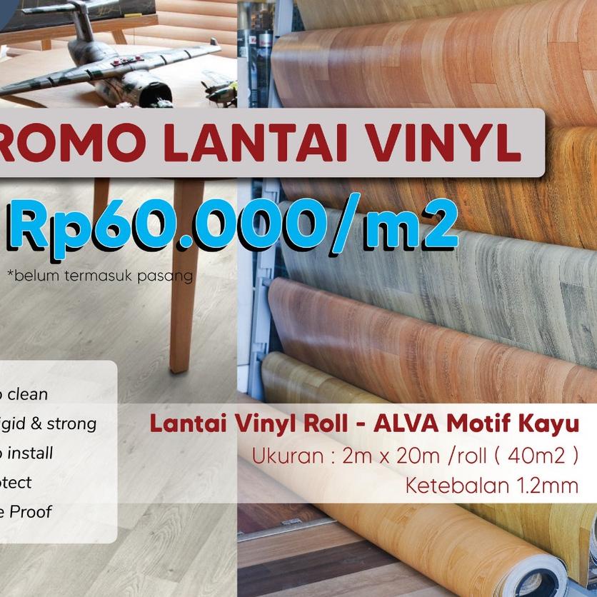 ♔ Vinyl Lantai Roll Alva Motif Kayu Tebal 1,2mm ➢