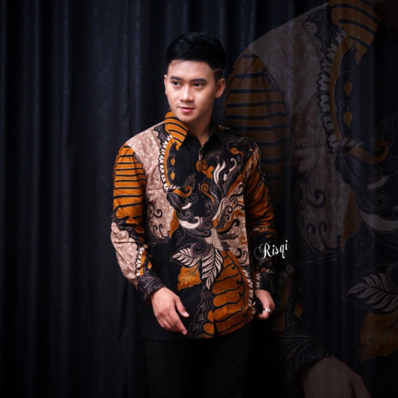 Kemeja Batik Pria Modern Lengan Panjang Casual Modis Slim Fit Trendy Masa Kini OL 162