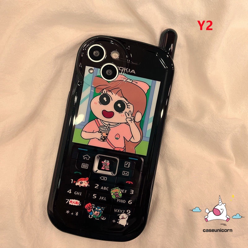 IPHONE Casing Ponsel Pasangan Kreatif Kompatibel Untuk Iphone11 14 12 13 Pro MAX Xr7 8 Plus X XS MAX Kartun Crayon Shin-chan Sakurada Nene Kepribadian Retro Bentuk Ponsel Seluler Soft Cover