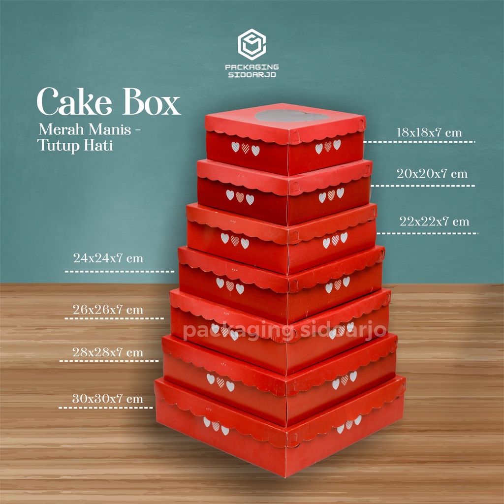 Dus Merah Manis Tutup Hati Uk 18X18X7/Cake Box Uk 18X18X7 Mika/Kotak Kue Uk. 18/Dus Tart Uk 18/Box K