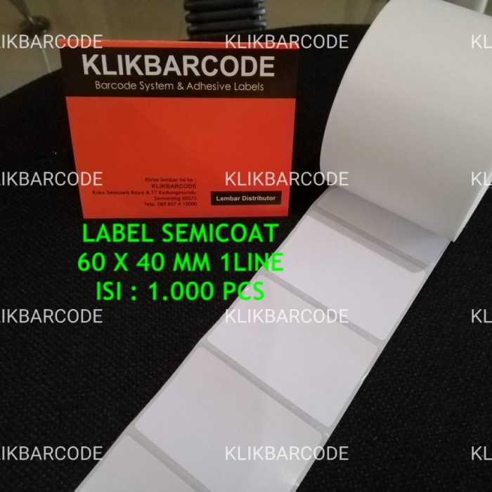 

MURAH STIKER BARCODE LABEL 6X4 CM isi 1.000pcs SEMICOAT - KLIKBARCODE MURAH