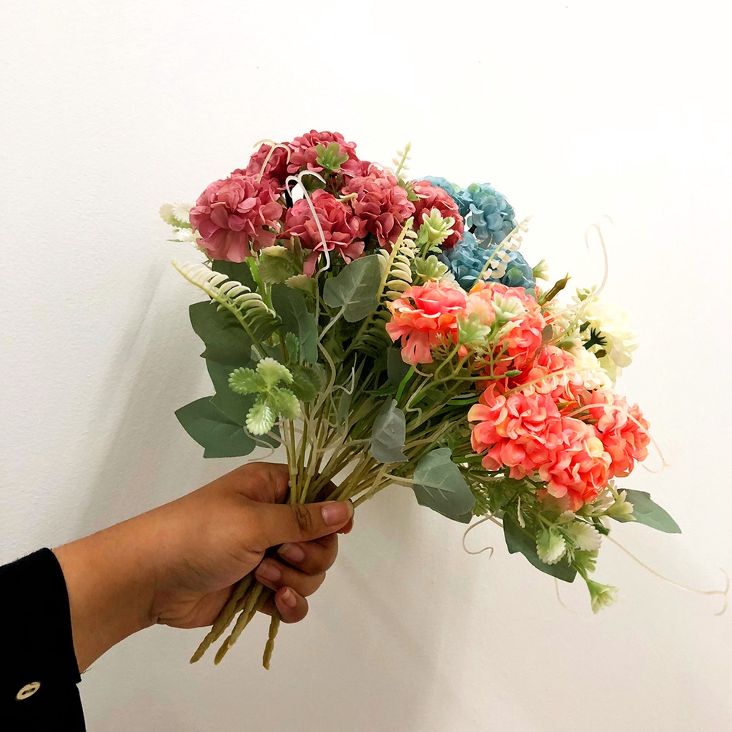 Bunga Hydrangea Hias Bunga Tangkai Buket Plastik Ornamen Pajangan Dekorasi Rumah Artificial Flower Satu7an PBP145