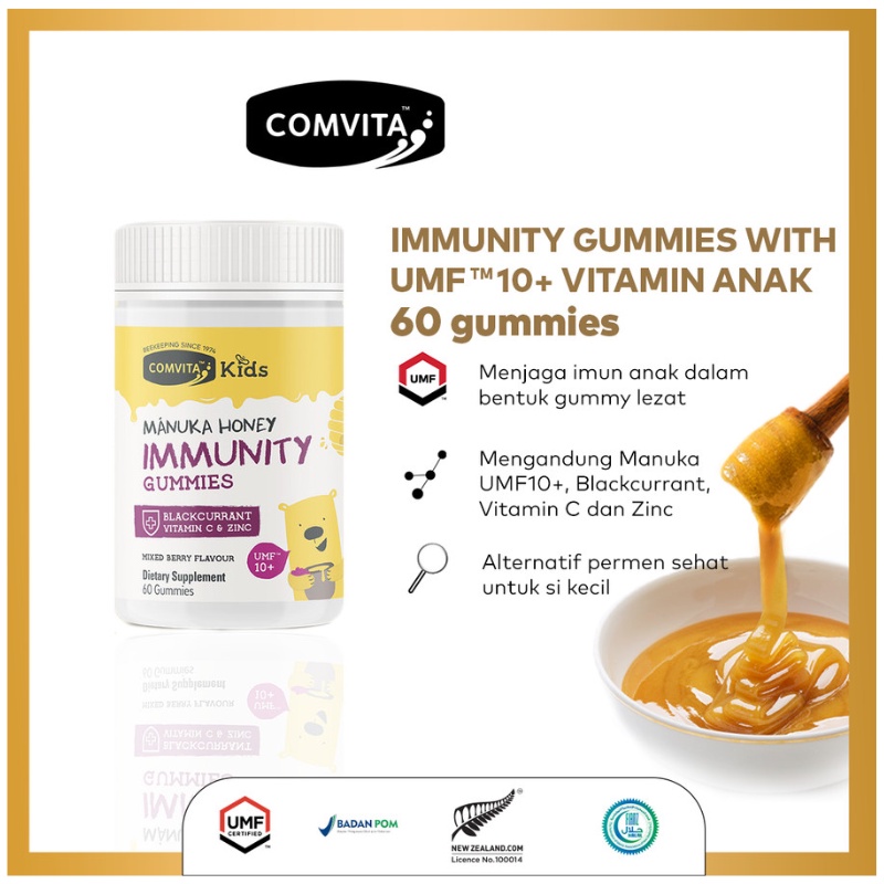 Comvita Kids Manuka Honey Immunity Gummies 60s with UMF 10+  Vitamin Imunitas Tubuh Anak WHS