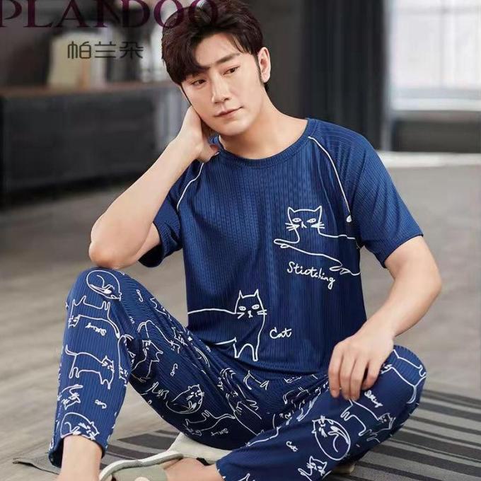 Set Piyama Pria Korea Style 3XL XXL Bahan Kaos Katun