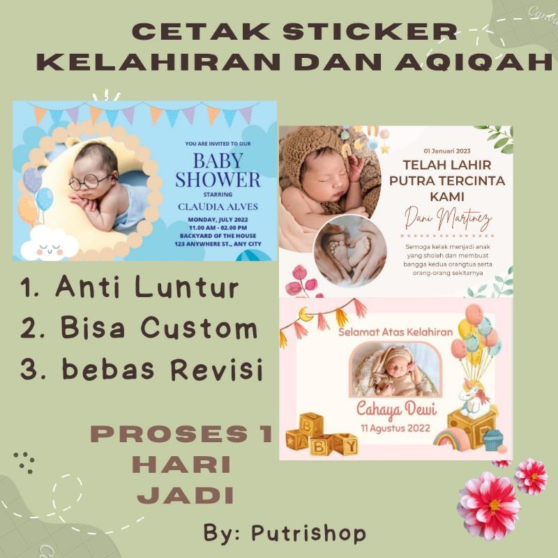 Kartu Aqiqah Bayi / Stiker Nasi Kotak Tasyakuran/ Kartu Syukuran Bayi/ Kartu Aqiqah