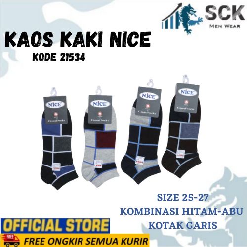 Kaos Kaki Pria NICE 21534 Tumit Polos / Kaus Kaki Laki Motif Garis dan Kotak