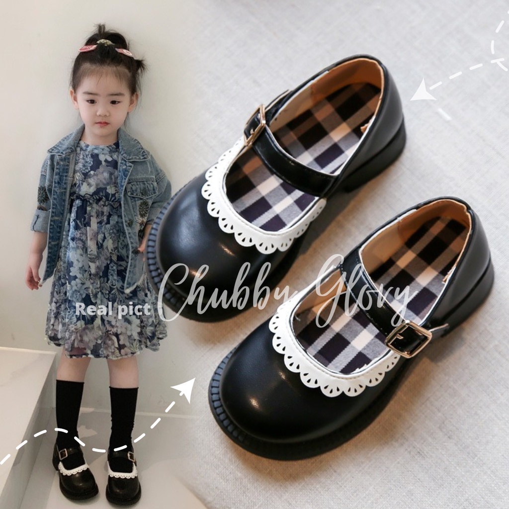 SH2265 Bisa COD Anak Renda Kecil Sepatu Kulit 2023 Musim Semi Baru Ujung Bulat Fashion Anak Perempuan Sepatu Tunggal Lembut Bawah Putri Sepatu Tren Size 21-36