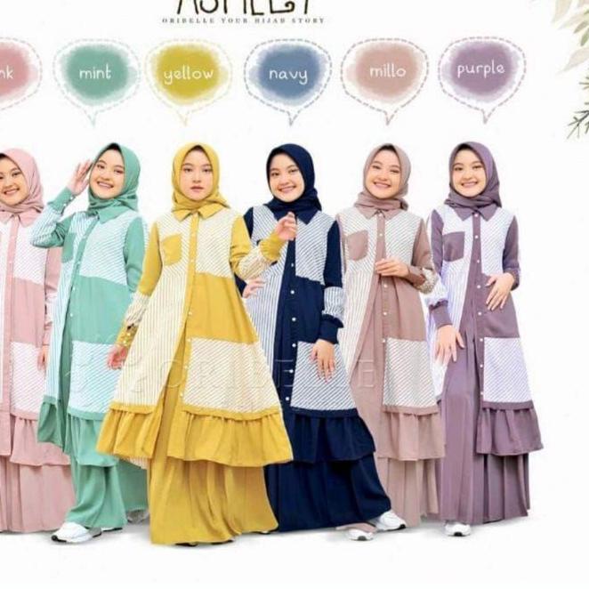 ☊ Ashley Kids Baju Muslim Anak Gamis Anak Perempuan Usia7-13th Baju Muslim Tanggung ☊